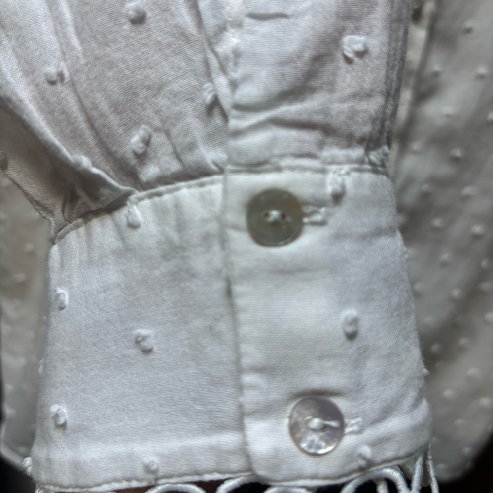 Zara White Textured Ruffle Button-Front Blouse - Picture 3 of 5